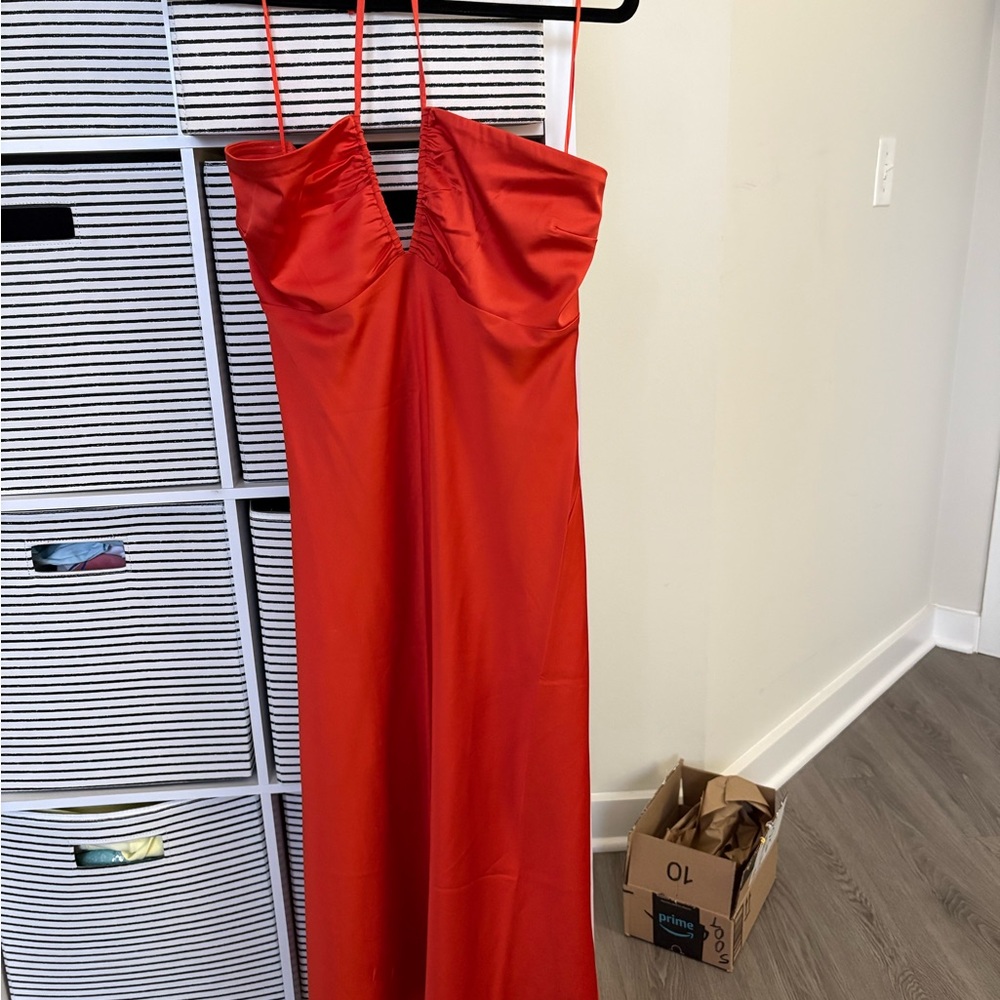 Abercrombie & Fitch Red satin midi dress